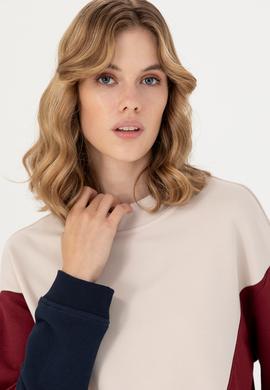 Kadın Krem Bisiklet Yaka Sweatshirt - 50277457004