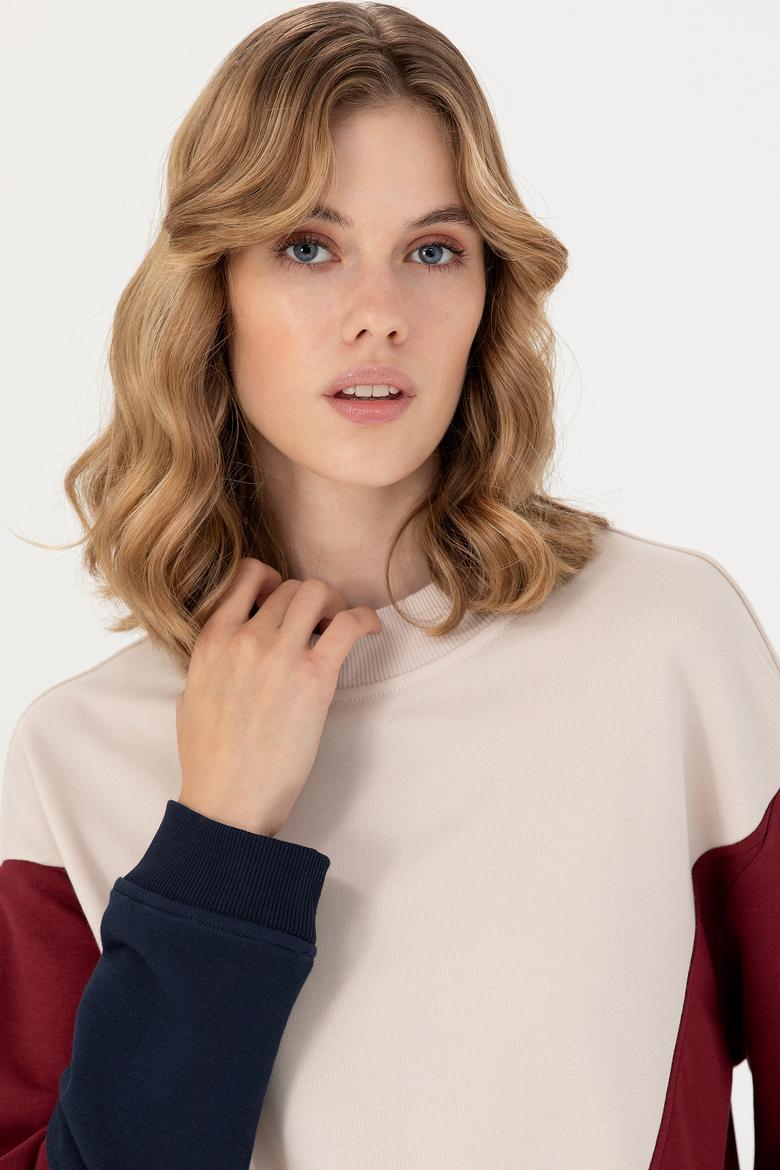 Kadın Krem Bisiklet Yaka Sweatshirt - 50277457004