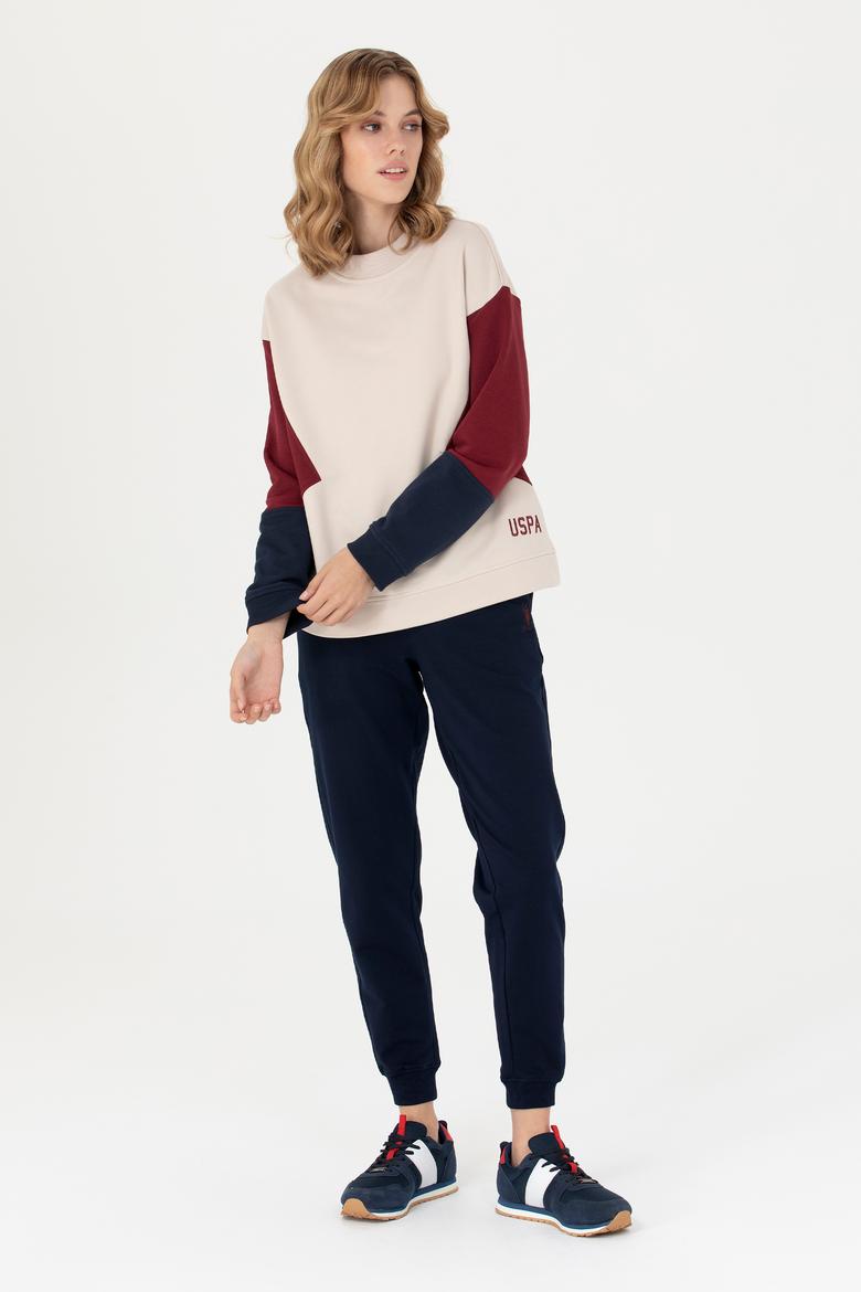 Kadın Krem Bisiklet Yaka Sweatshirt - 50277457004