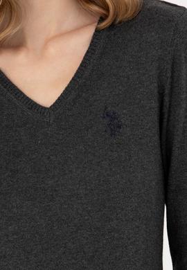 Kadın Antrasit V Yaka Basic Kazak - 50276570008