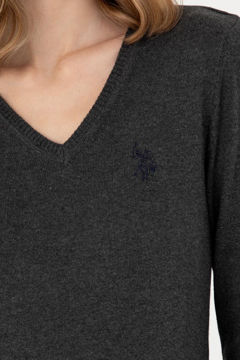 Kadın Antrasit V Yaka Basic Kazak - 50276570008