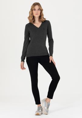 Kadın Antrasit V Yaka Basic Kazak - 50276570008