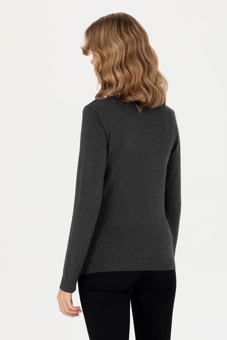 Kadın Antrasit V Yaka Basic Kazak - 50276570008