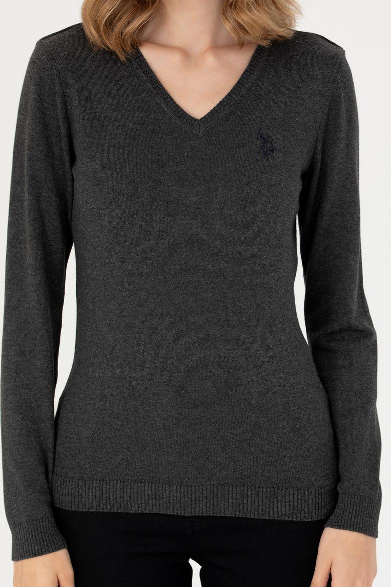 Kadın Antrasit V Yaka Basic Kazak - 50276570008