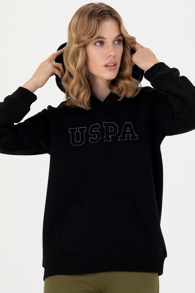Kadın Siyah Kapüşonlu Basic Sweatshirt