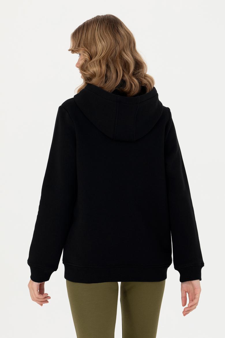 Kadın Siyah Kapüşonlu Basic Sweatshirt - 50276022015