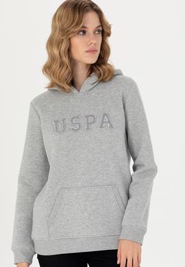 Kadın Gri Melanj Kapüşonlu Basic Sweatshirt - 50276022023