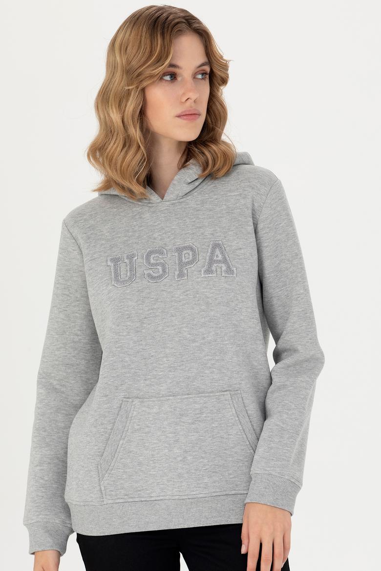 Kadın Gri Melanj Kapüşonlu Basic Sweatshirt - 50276022023