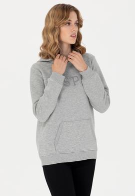 Kadın Gri Melanj Kapüşonlu Basic Sweatshirt - 50276022023