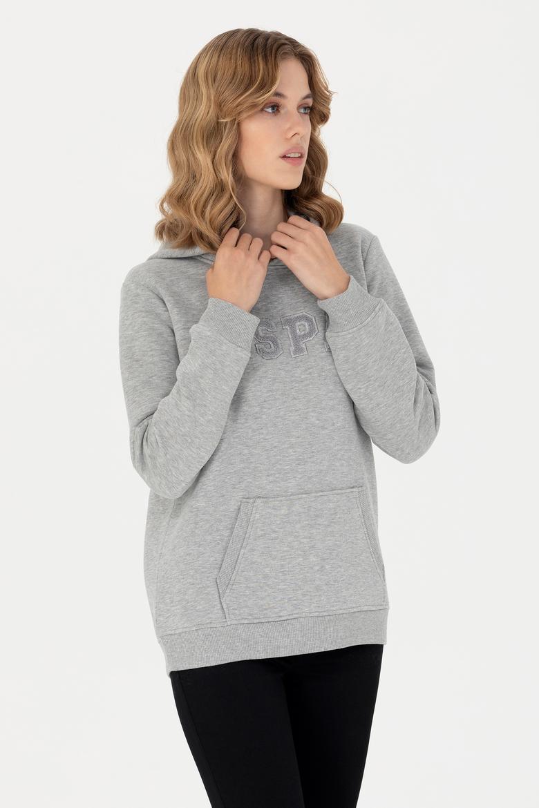 Kadın Gri Melanj Kapüşonlu Basic Sweatshirt - 50276022023