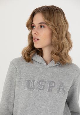 Kadın Gri Melanj Kapüşonlu Basic Sweatshirt - 50276022023