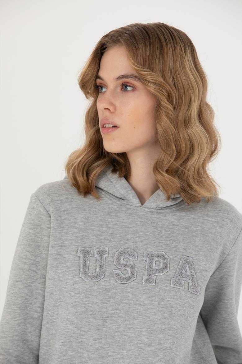 Kadın Gri Melanj Kapüşonlu Basic Sweatshirt - 50276022023
