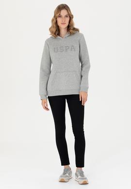 Kadın Gri Melanj Kapüşonlu Basic Sweatshirt - 50276022023