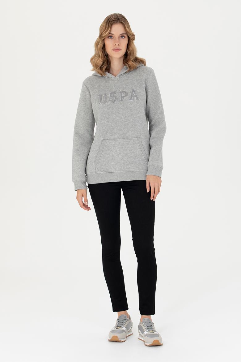 Kadın Gri Melanj Kapüşonlu Basic Sweatshirt - 50276022023
