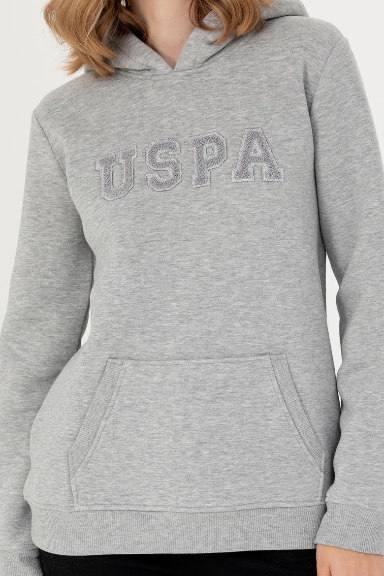 Kadın Gri Melanj Kapüşonlu Basic Sweatshirt - 50276022023