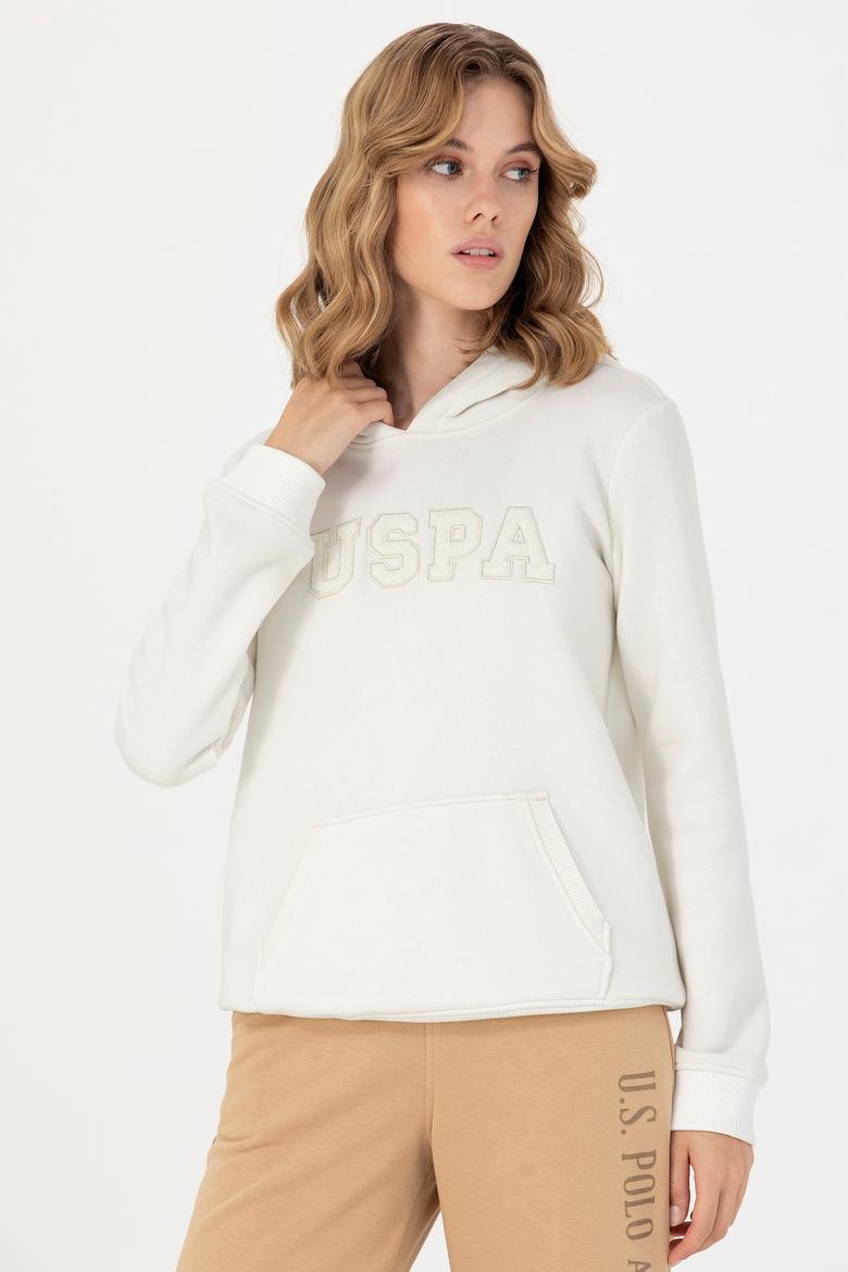 Kadın Ekru Kapüşonlu Basic Sweatshirt - 50276022028