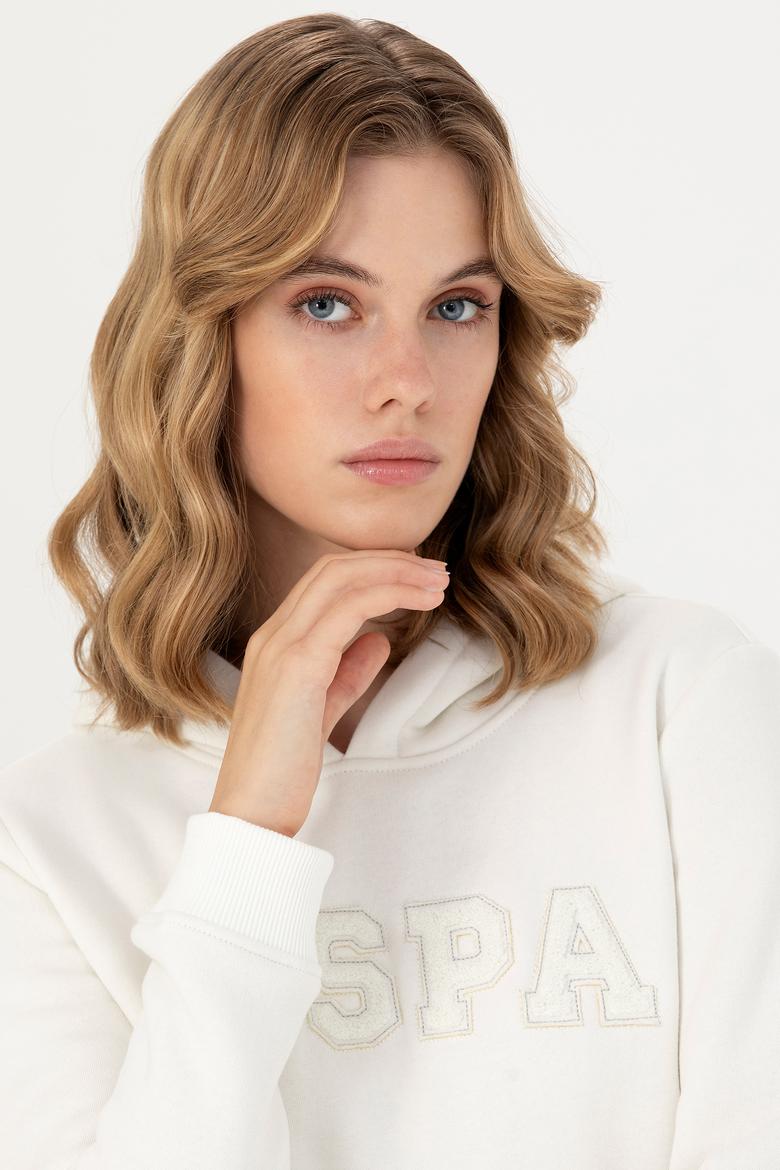 Kadın Ekru Kapüşonlu Basic Sweatshirt - 50276022028