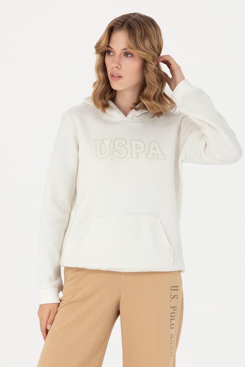 Kadın Ekru Kapüşonlu Basic Sweatshirt - 50276022028