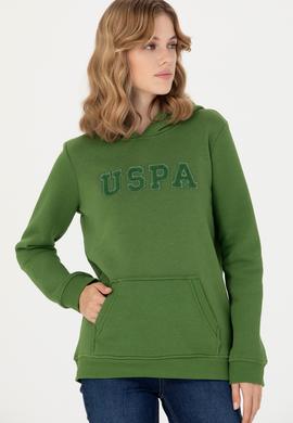 Kadın Yeşil Kapüşonlu Basic Sweatshirt - 50276022041