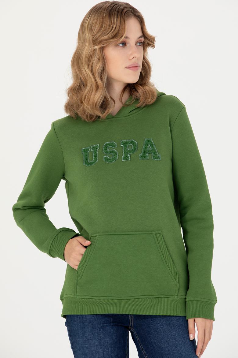 Kadın Yeşil Kapüşonlu Basic Sweatshirt - 50276022041