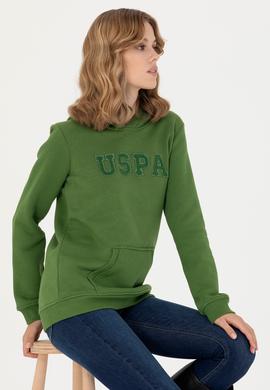 Kadın Yeşil Kapüşonlu Basic Sweatshirt - 50276022041