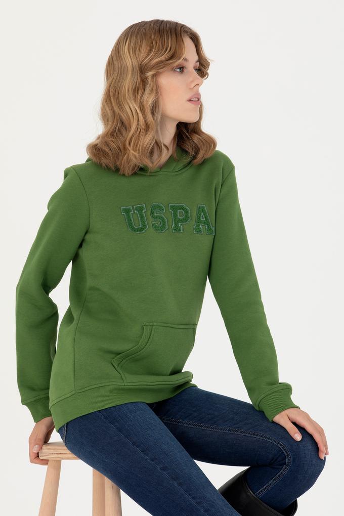 Kadın Yeşil Kapüşonlu Basic Sweatshirt