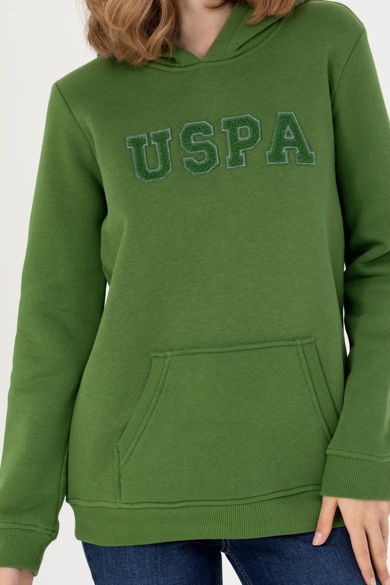 Kadın Yeşil Kapüşonlu Basic Sweatshirt - 50276022041