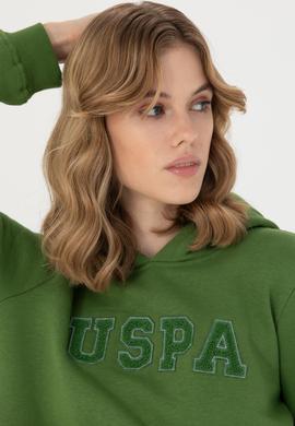 Kadın Yeşil Kapüşonlu Basic Sweatshirt - 50276022041