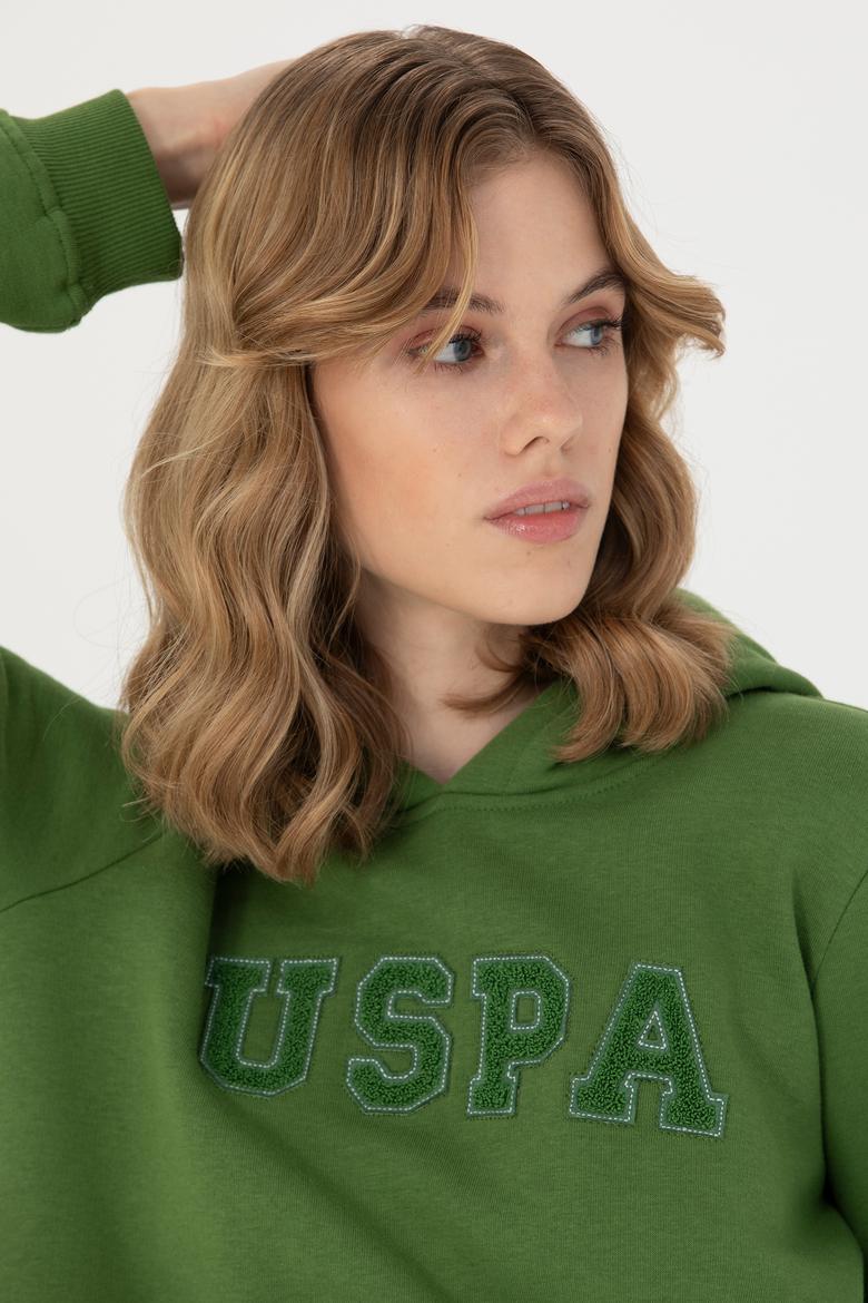 Kadın Yeşil Kapüşonlu Basic Sweatshirt - 50276022041