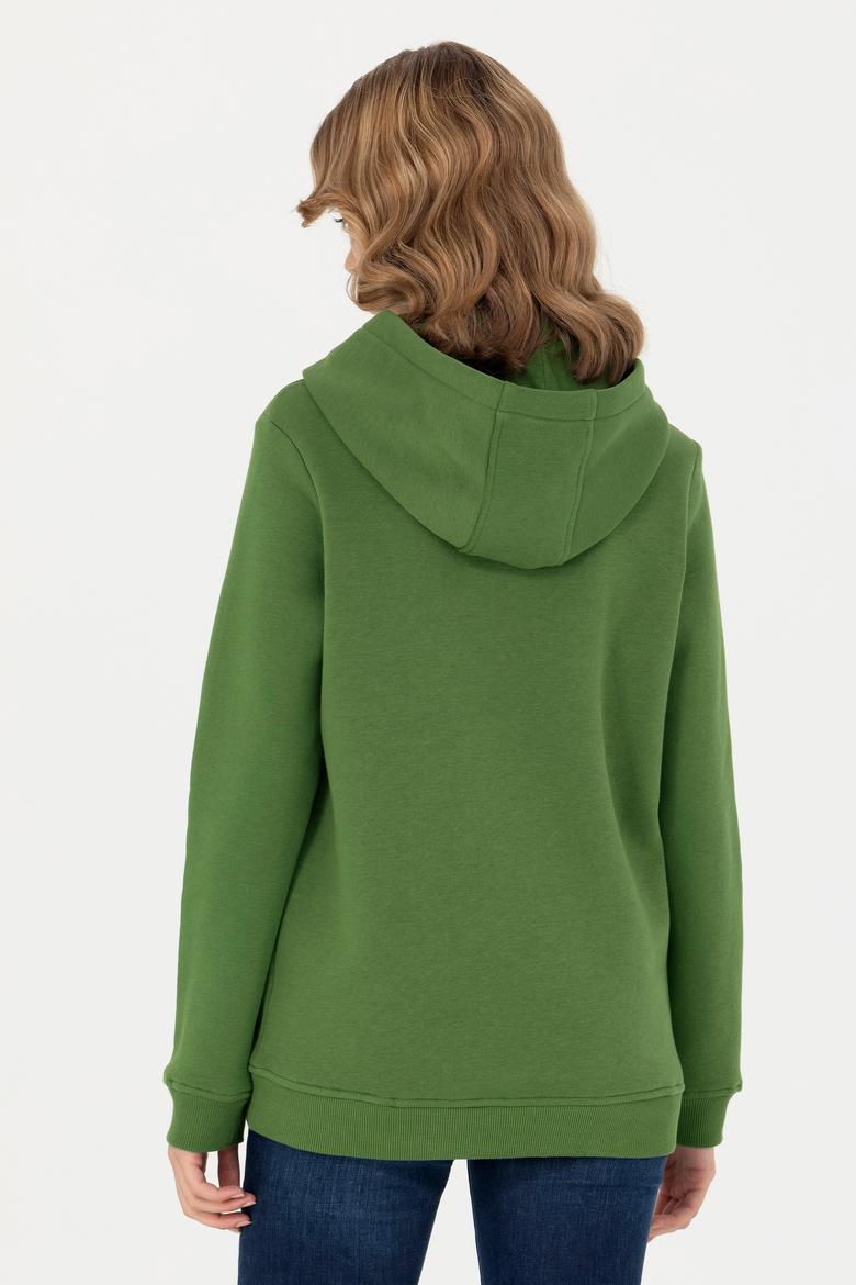 Kadın Yeşil Kapüşonlu Basic Sweatshirt - 50276022041