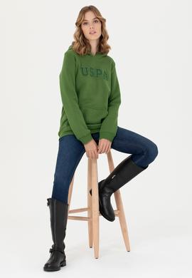 Kadın Yeşil Kapüşonlu Basic Sweatshirt - 50276022041
