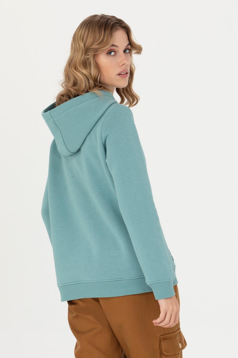Kadın Mint Kapüşonlu Basic Sweatshirt - 50276022056