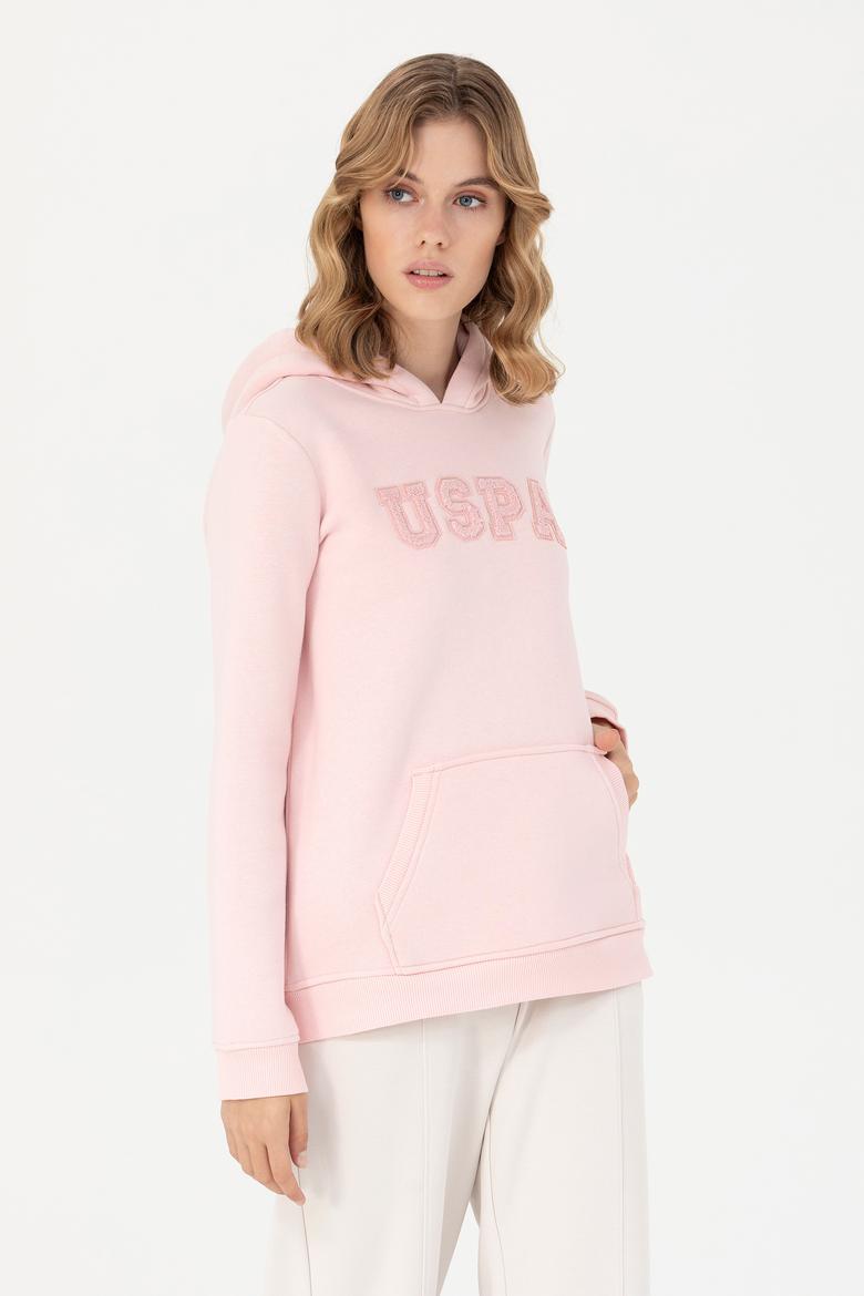 Kadın Toz Pembe Kapüşonlu Basic Sweatshirt - 50276022060