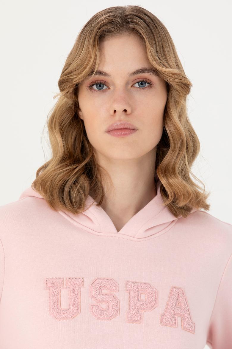 Kadın Toz Pembe Kapüşonlu Basic Sweatshirt - 50276022064