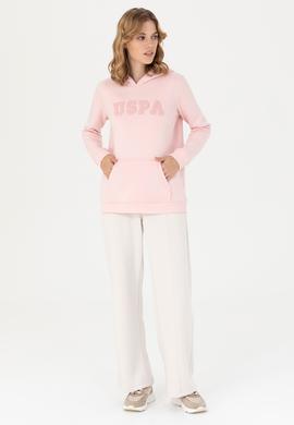 Kadın Toz Pembe Kapüşonlu Basic Sweatshirt - 50276022064