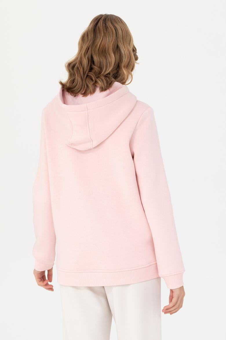 Kadın Toz Pembe Kapüşonlu Basic Sweatshirt - 50276022064