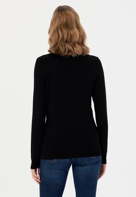 Kadın Siyah V Yaka Basic Kazak - 50276570059