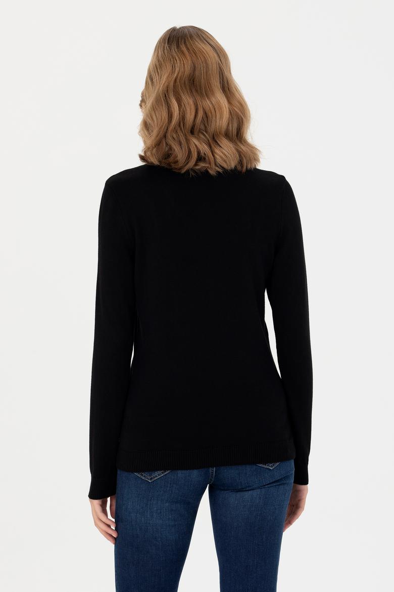 Kadın Siyah V Yaka Basic Kazak - 50276570059