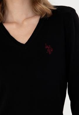 Kadın Siyah V Yaka Basic Kazak - 50276570059