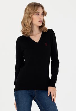Kadın Siyah V Yaka Basic Kazak - 50276570059