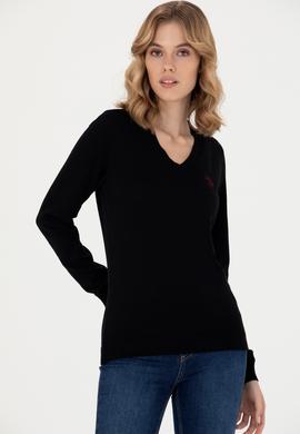 Kadın Siyah V Yaka Basic Kazak - 50276570059