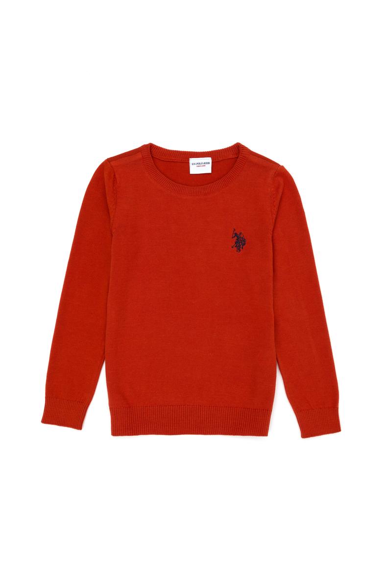 Kız Çocuk Kiremit Basic Bisiklet Yaka Kazak