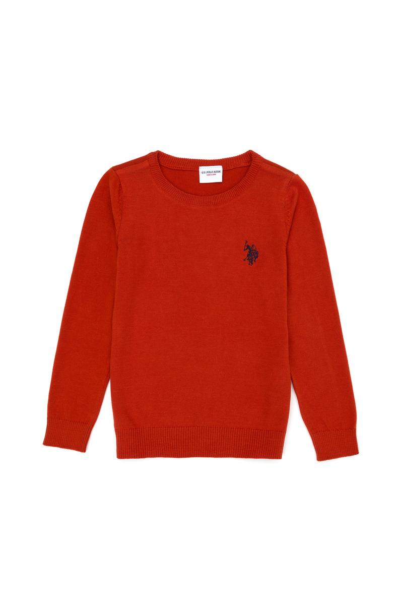 Kız Çocuk Kiremit Basic Bisiklet Yaka Kazak