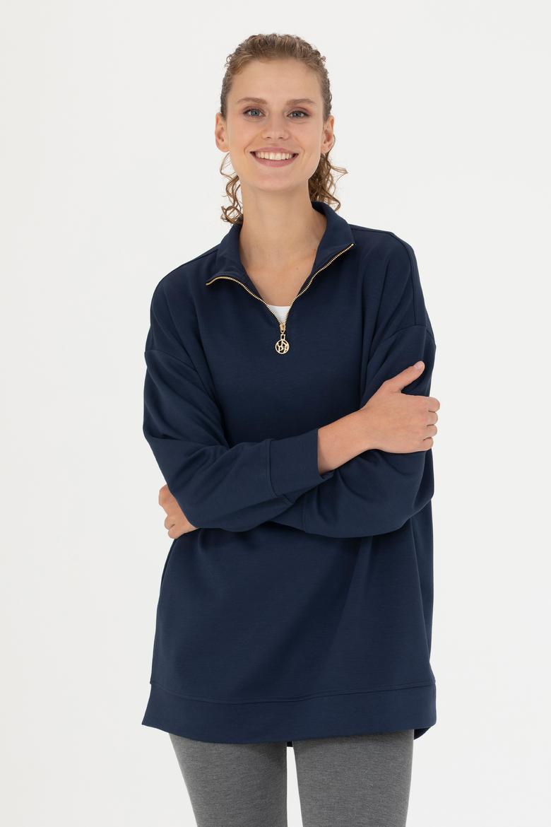 Kadın Lacivert Dik Yaka Sweatshirt - 50277560005