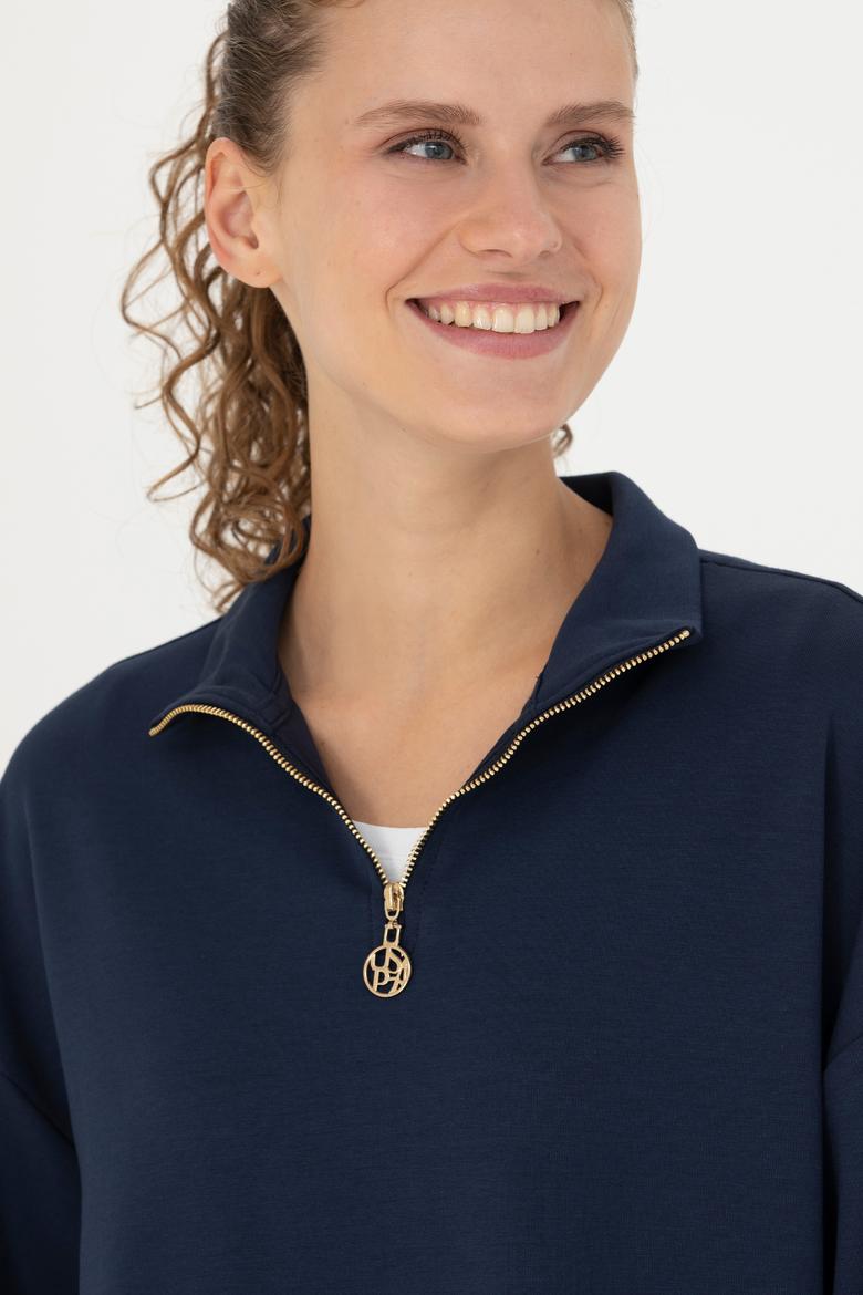 Kadın Lacivert Dik Yaka Sweatshirt - 50277560005