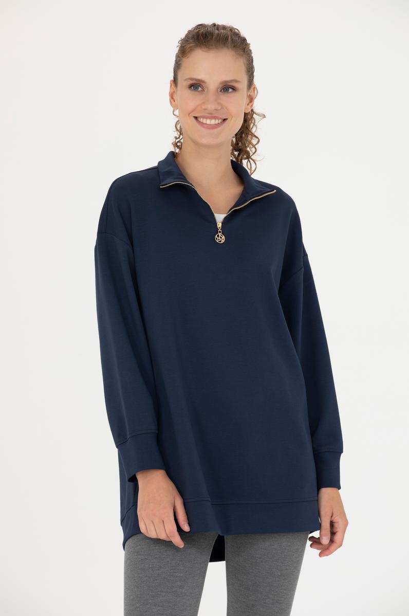 Kadın Lacivert Dik Yaka Sweatshirt