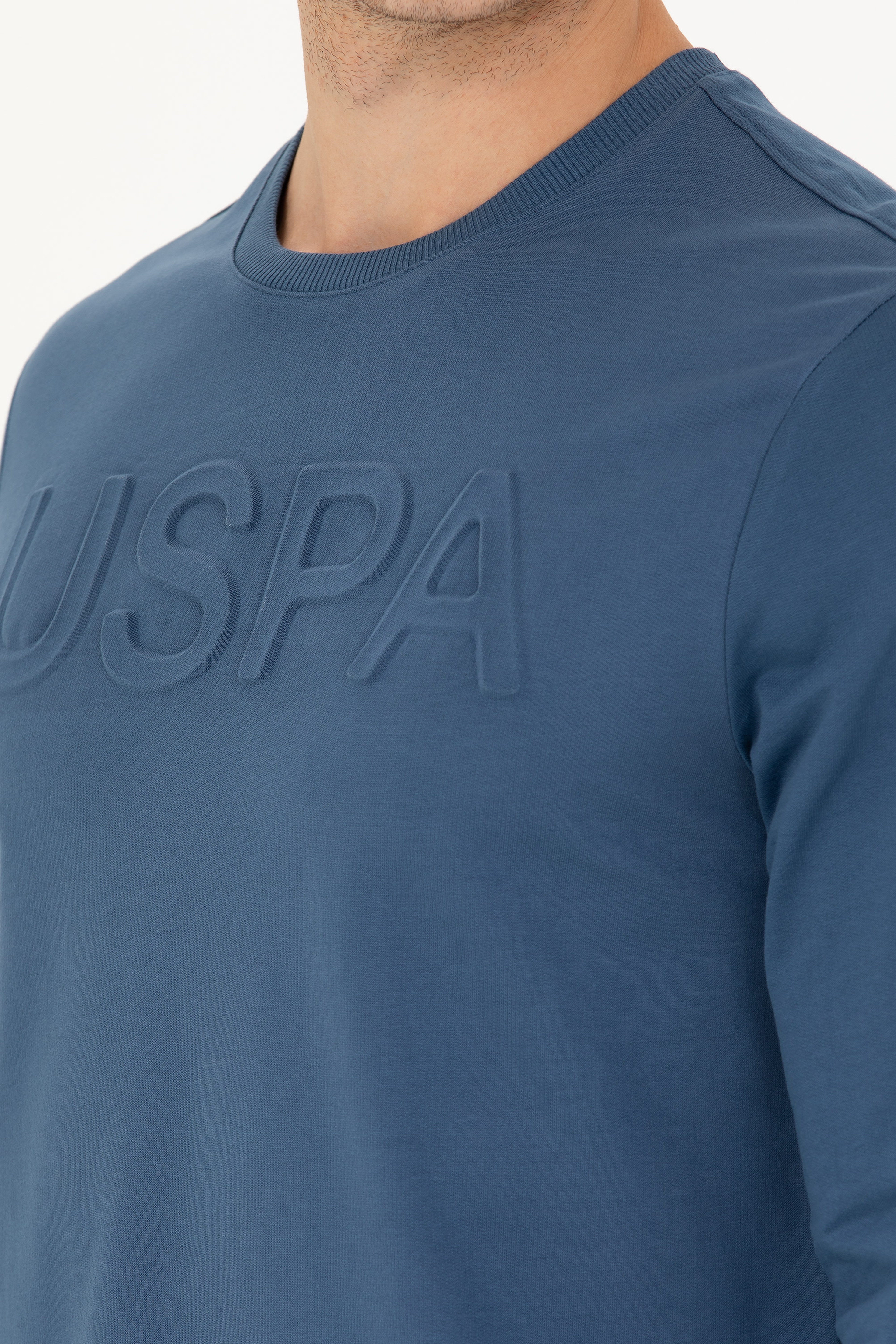 Erkek İndigo Bisiklet Yaka Basic Sweatshirt - Image 7