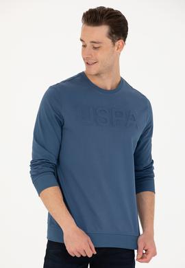 Erkek İndigo Bisiklet Yaka Basic Sweatshirt - 50254503075