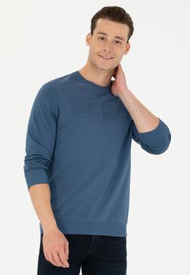 Erkek İndigo Bisiklet Yaka Basic Sweatshirt - 50254503075