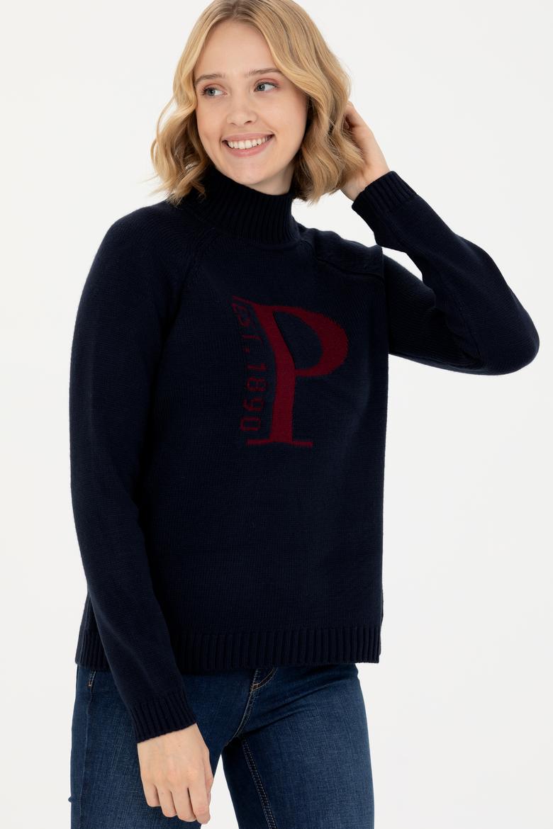 Kadın Lacivert Balıkçı Yaka Kazak